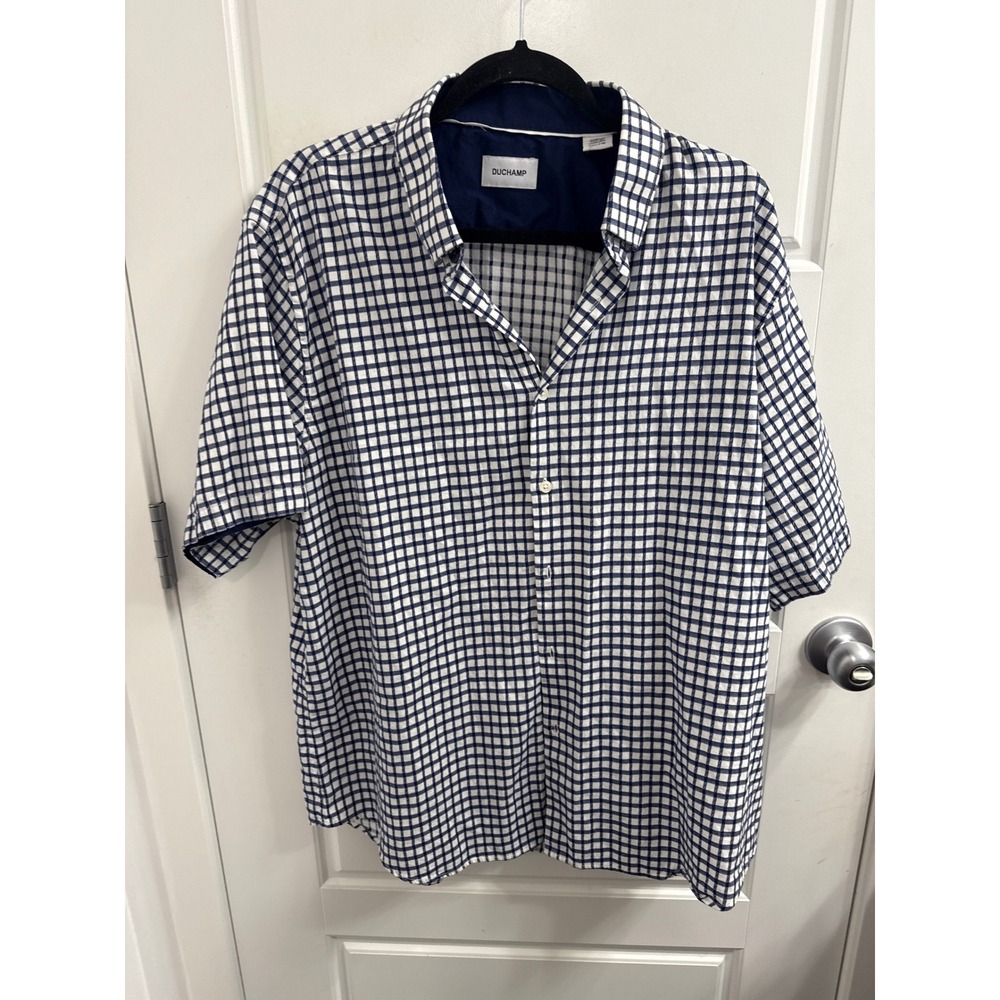 3/$30 Duchampโ London XXL Navy White Grid Check Short Sleeve Button Down Shirt